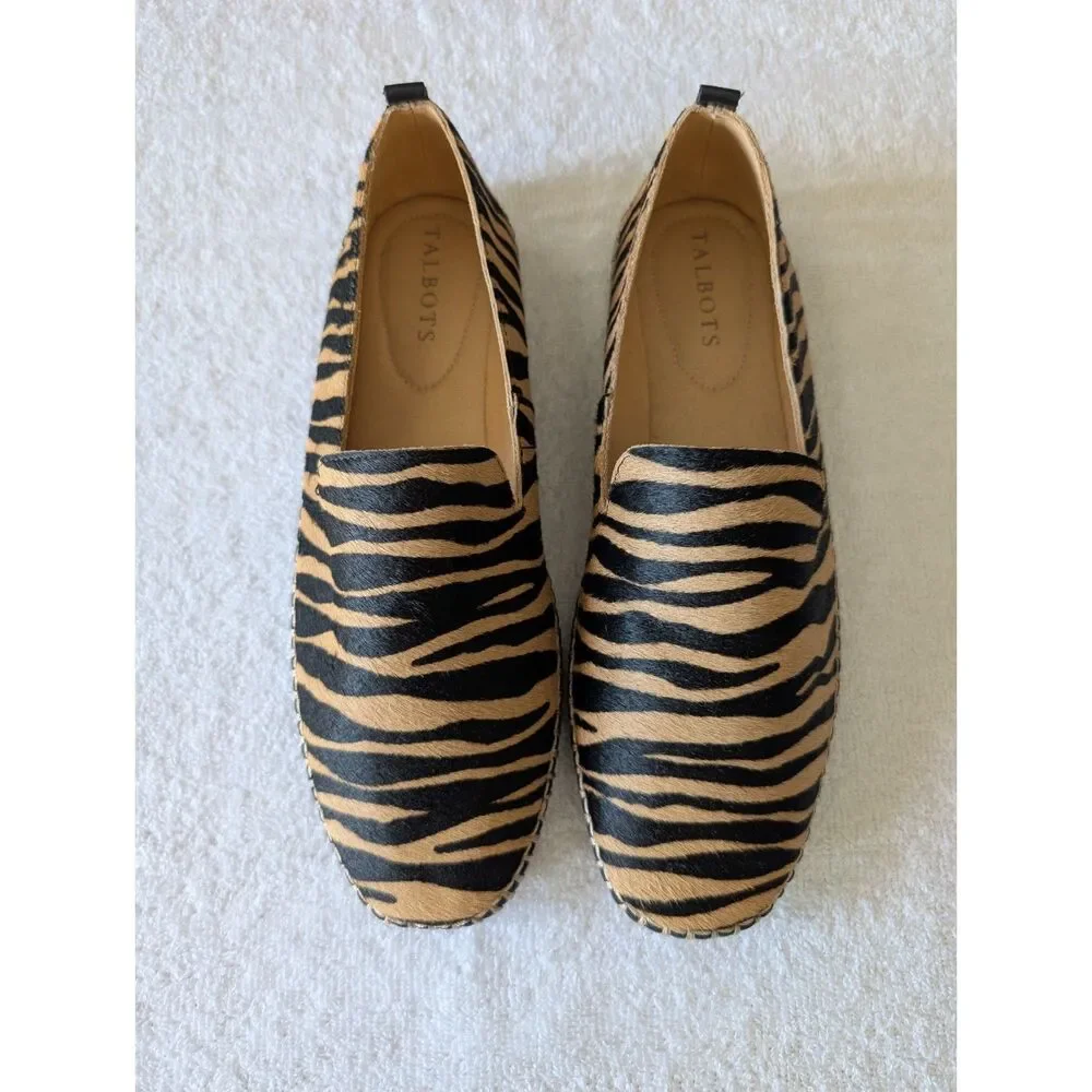 Talbots 8M Zebra Print Hair-On Leather Loafers Slip On Flats Animal